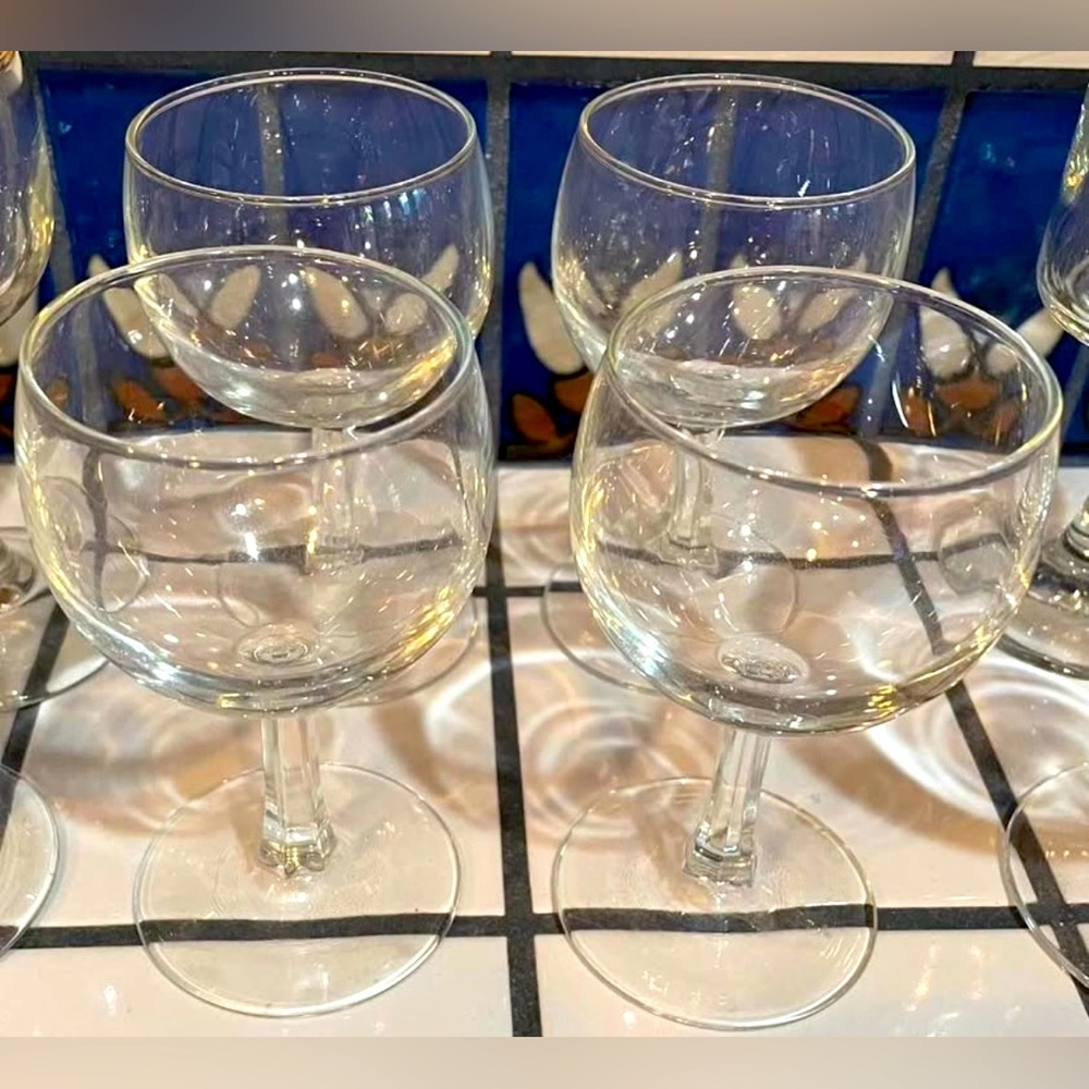 Elegant Unique Clear Short Stem Goblet Wine or Brandy Glass Set